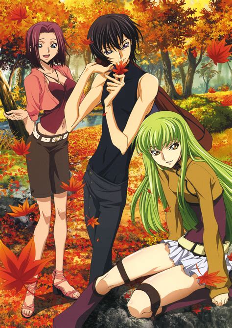Two Female And Male Anime Characters Illustration Code Geass C C Lamperouge Lelouch Kallen