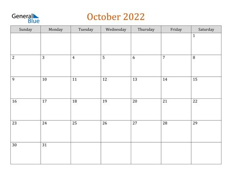 October 2022 Calendar Pdf Word Excel
