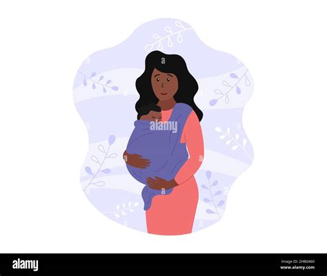 Baby Carrier Happy African American Mother Holding Newborn In Sling