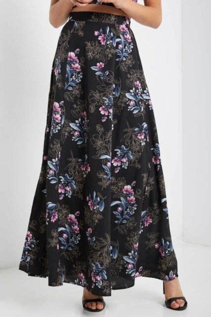Soprano Woven Black Floral Print Side Slit Maxi Skirt Ebay