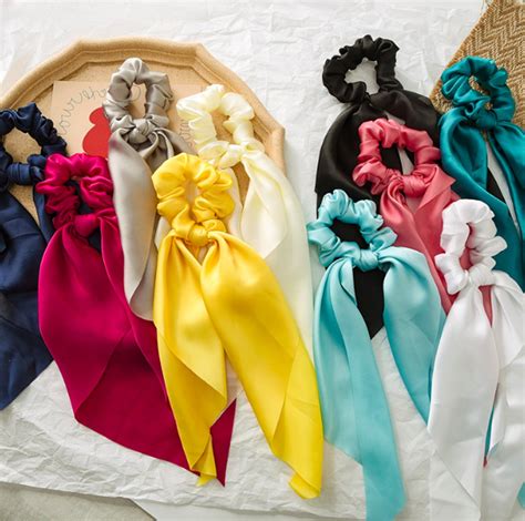 silk scrunchies with long ribbon hair tie 4 pack muted knot scrunchie hair clip