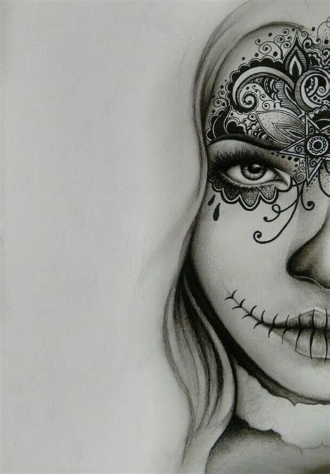 Free Hand Sketch Day Of The Dead Style Charcoal And Pen Tattoos Design Art Skull Girl