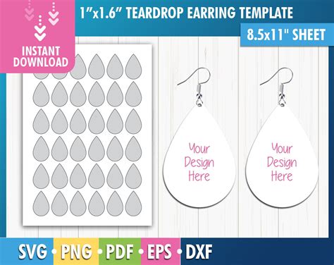 Teardrop Earring Sublimation Template Teardrop Earring Svg Etsy
