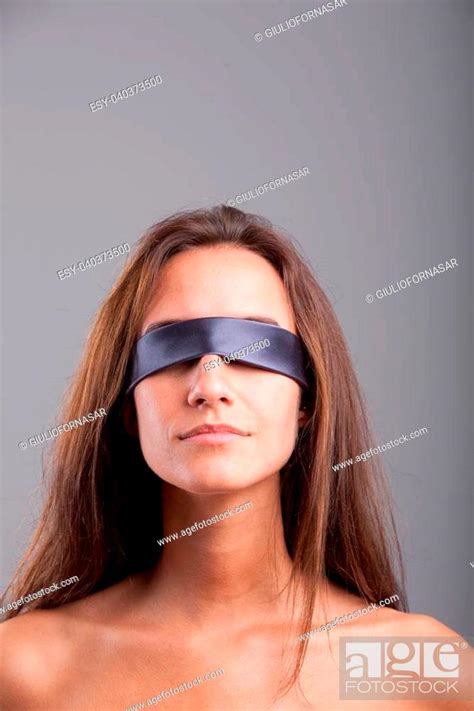 Blindfolded Girl Waiting Misterious And Maybe Sexy Opportunities Stock