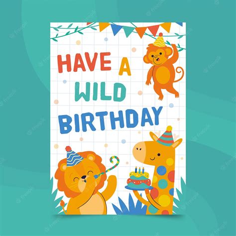 Premium Vector Happy Birthday Animal Card Print Template