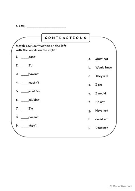 Contractions Worksheet English Esl Worksheets Pdf And Doc
