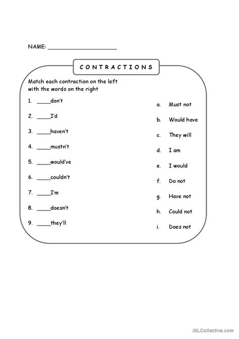 Contractions Worksheet English Esl Worksheets Pdf Doc