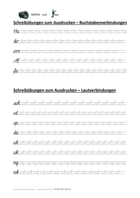 Deutsches alphabet abc lernen arbeitsblätter zum ausdrucken. Schreibübungen für Laut- und Buchstabenverbindungen ...