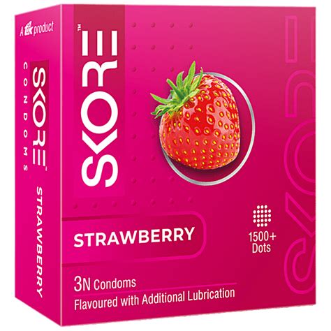 Buy Skore Dotted And Colored Condoms Strawberry Flavored 3s Pack 80
