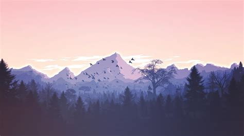 Minimalism Birds Mountains Trees Forest Hd Artist 4k Wallpapers