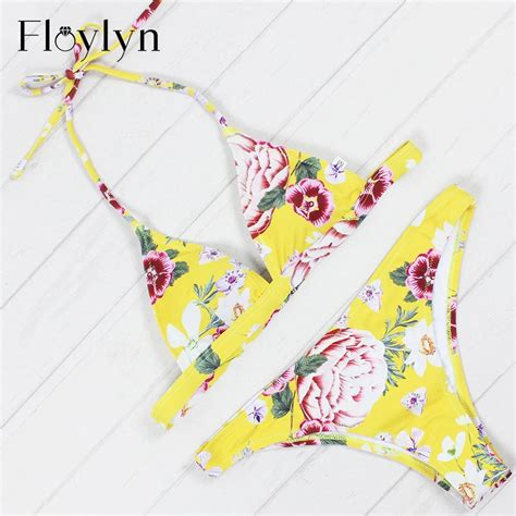 Floylyn Hot Bikinis Women Set Summer Style Bathing Suits Push Up Bikini Sets Bandage Floral