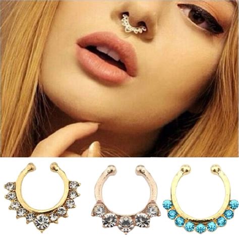 Fake Nose Ring Body Jewelry Piercing Septum Nose Piercing Jewelry 2pcs Crystal Zinc Alloy Nose