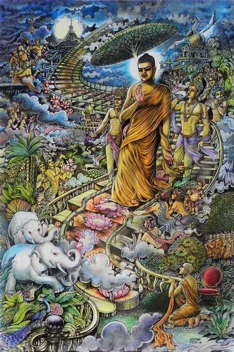 Buddha In Heaven Buddhism Painting In Oil For Sale
