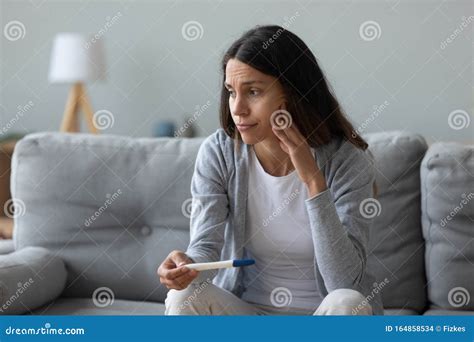 Unplanned Pregnancy Negative Result Infertility Sad African American Woman Holding Test And