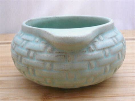 Vintage Weller Pottery Seafoam Green Pierre Open Sugar Bowl Basket