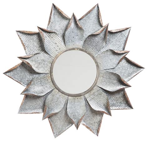 Multi Layer Flower Shape Wall Mirror With Petals In Galvanized Metal