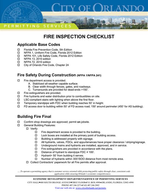 Fire Inspection Checklist