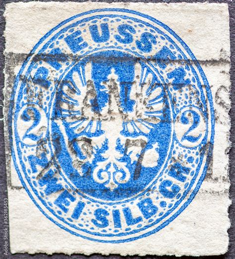 Zdjęcie Stock Germany Circa 1861 A Postage Stampshows From In Blue