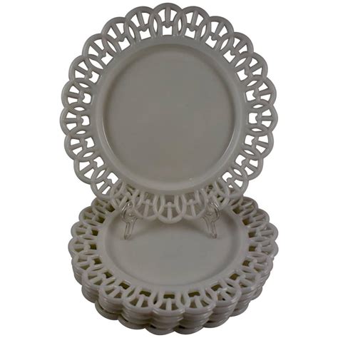 19th Century Eapg Lace Edge American Milk Glass 8 Plates Set Of Five