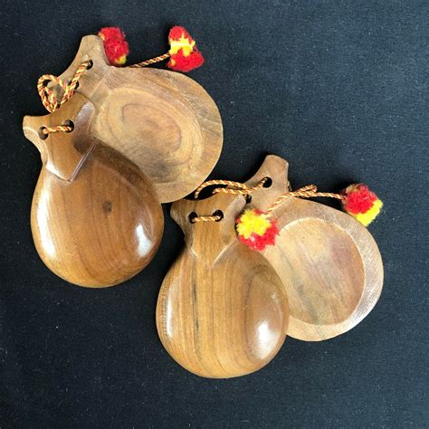 Vintage Carved Wood Spanish Castanets Flamenco Musical Instruments 1