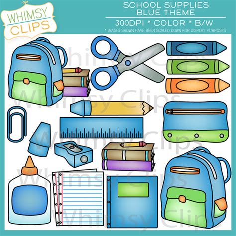 School Supplies Blue Pack Images And Illustrations Whimsy Clips