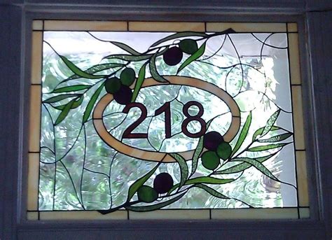Hand Crafted Stained Glass Window Transom Olive Branch With House