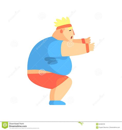 Lustiger Chubby Man Character Doing Sit Ups Am Turnhallen Training Das Illustration Schwitzt