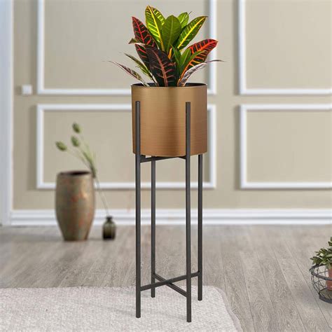 Large Antique Brass Planter On Stand By Dibor