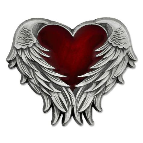 Heart With Angel Wings Pin Antique Nickel Pinmart