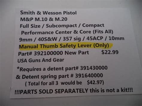 392100000 Smith And Wesson Mandp M10 M20 Manual Safety Lever Factory New