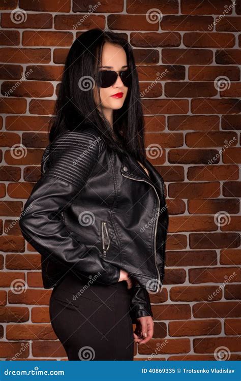 Pretty Brunette Woman In Leather Jacket Stock Image Image Of Person Caucasian 40869335