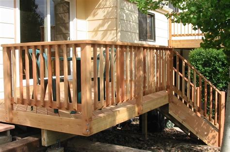 The stair treads are manufactured from solid oak wood, finished with a light natural stain and clear coat protective sealer. Redwood_railing_detail | Deck railing design, Railings outdoor, Outdoor stair railing