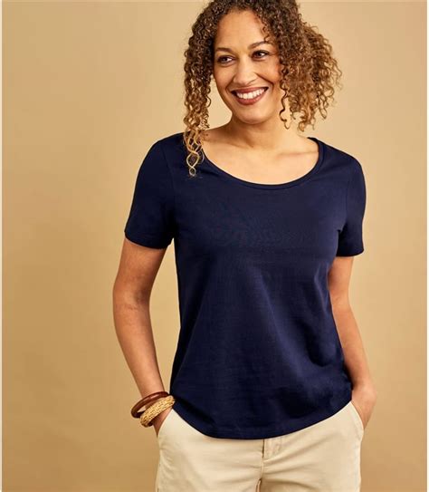 Navy Pure Cotton Womens Jersey Scoop Neck Short Sleeve T Shirt