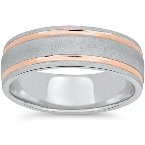 Shop 14k Rose And White Gold Two Tone 7mm Brushed Wedding Band Free