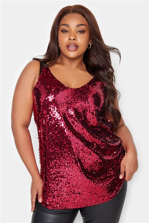 Yours London Plus Size Red Sequin Embellished Cami Top Yours Clothing