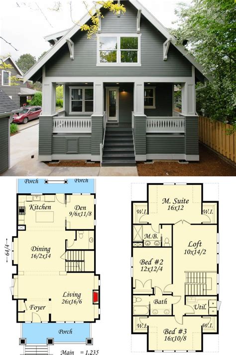 Two Story 4 Bedroom Bungalow Home Floor Plan Craftsman House Plans