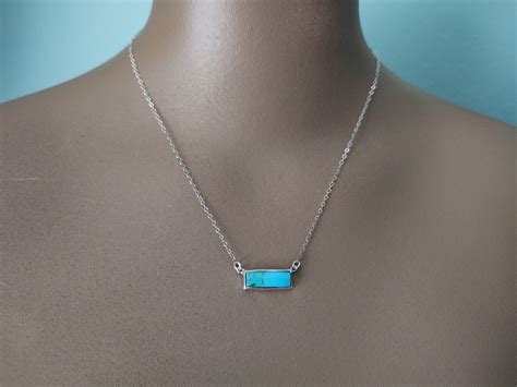 Turquoise Bar Necklace Choker 925 Sterling Silver Dainty Etsy