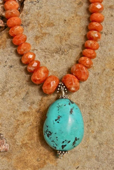 Faceted Coral Turquoise Pendant Silver Necklace By Ariadnedreams