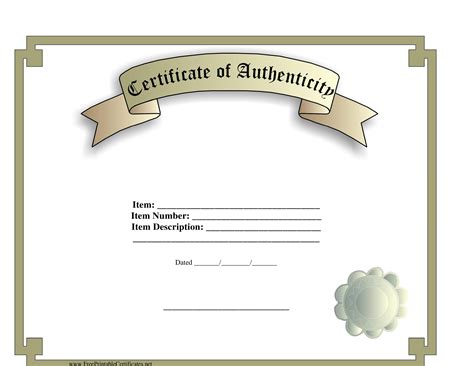 Printable Blank Certificate Of Authenticity Template
