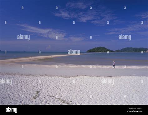 Malaysia Langkawi Kedah Pantai Cenang Beach People Walk By Sandbar