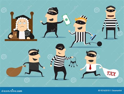 Thief Robber And Judge Vector Crime Or Punishment Stock Vector Illustration Of Rogue