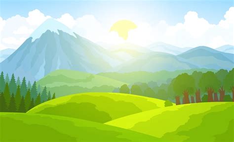 Paisagem de montanha de verão ilustração vetorial vale verde Vetor Premium
