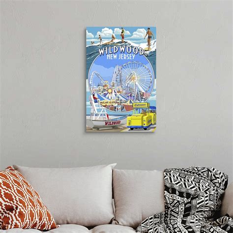 Wildwood New Jersey Montage Retro Travel Poster Wall Art Canvas