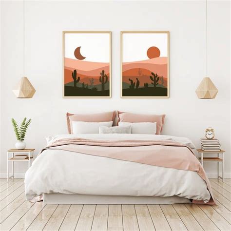 Digital Bedroom Decor Sun And Moon Mid Century Modern Desert Print