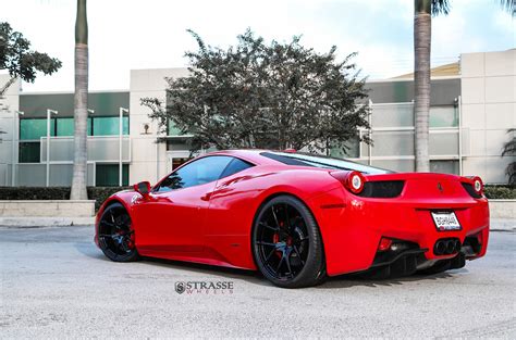 Modern Gloss Black Strasse Rims Adorning Red Ferrari 458 —