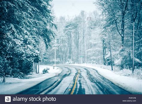 Dangerous Slippery And Icy Road Conditions Stock Photo Alamy