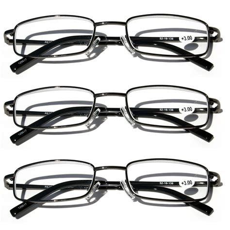 3 pairs slim metal rectangular reading glasses spring hinge high power vision world