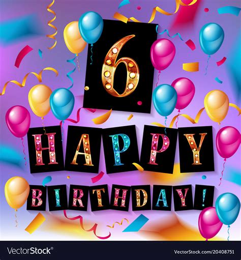 6th Birthday Celebration Greeting Card Design Vector Image