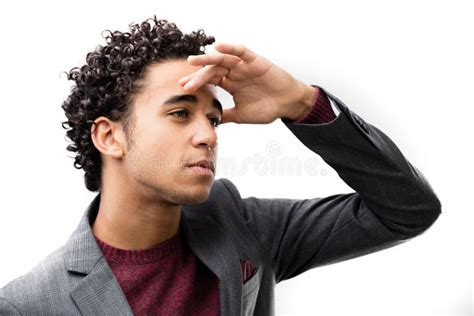 Young Man Looking Far Away Stock Photo Image Of Curly 65450806