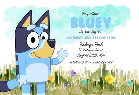 Australian Abc Bluey Bingo Field Flowers Childrens Etsy Birthday